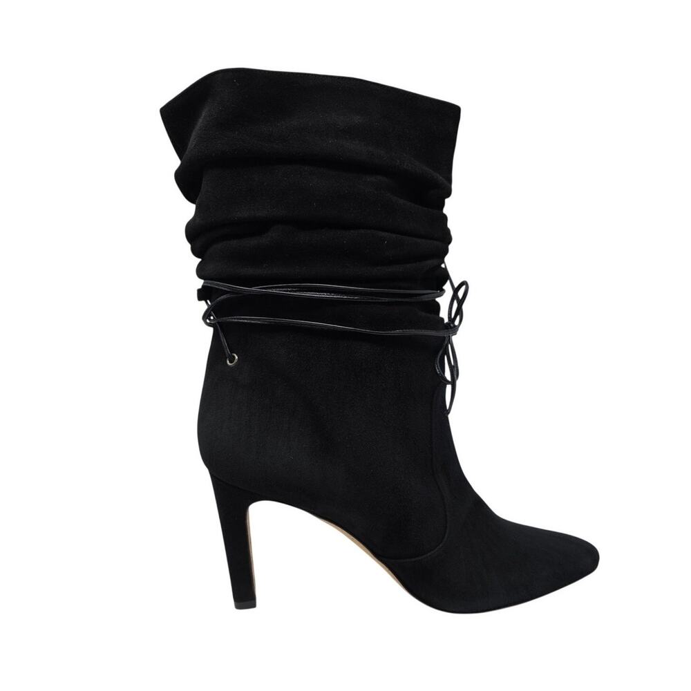 Manolo Blahnik Slouchy Ankle Boot Cavashipla Black Suede Pointed Toe 39.5 9.5